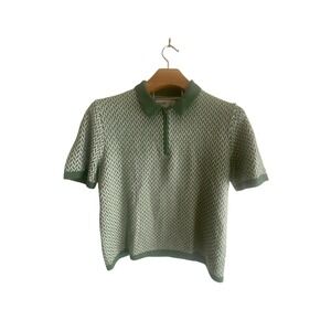 Hollister Men's Green White Geo Pattern Short Sleeve Zip knit Polo Shirt Size S